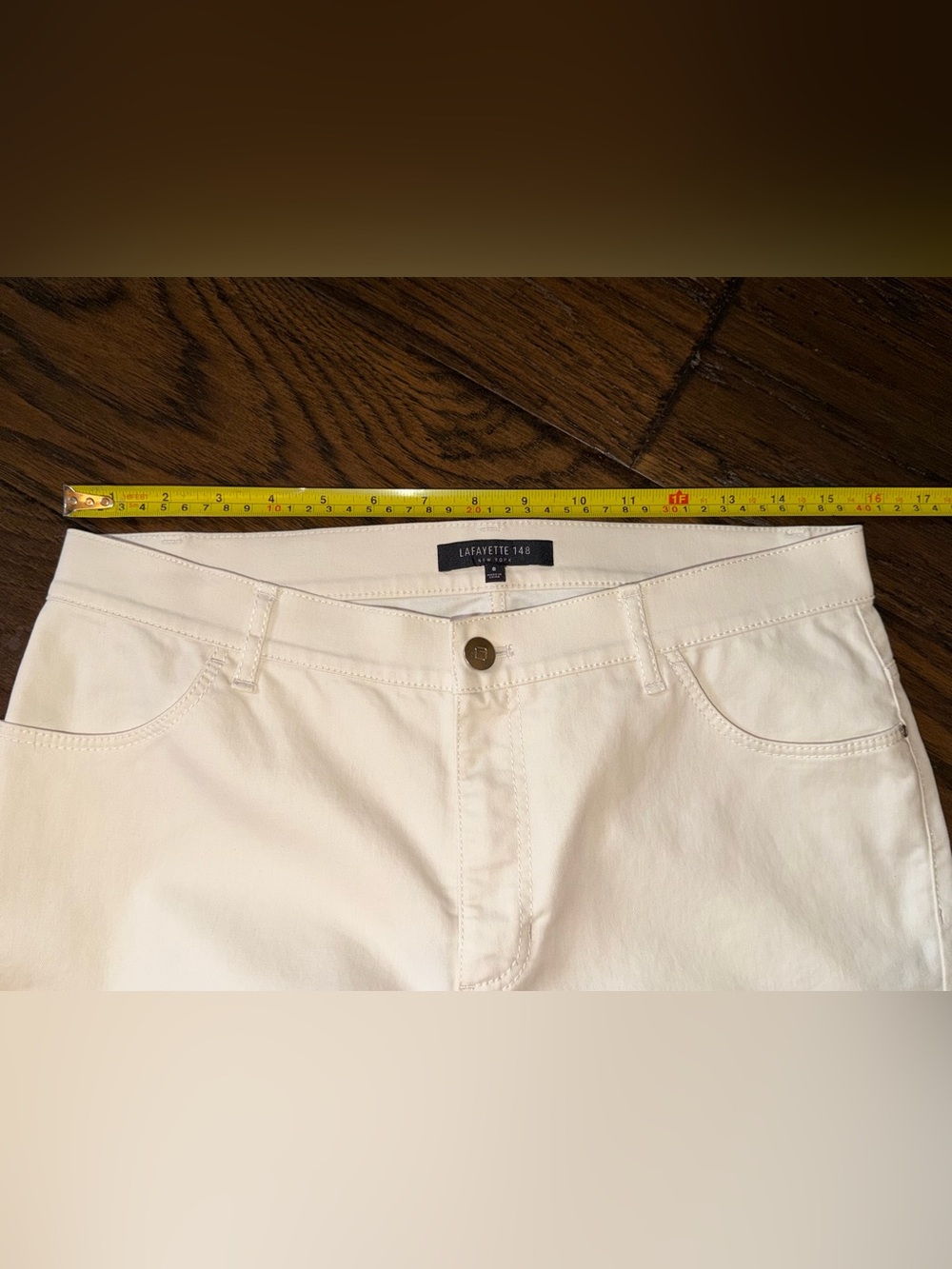 Lafayette 148 New York Women Pants Jeans Cream Straight Leg Size 8, EUC - Picture 6 of 7